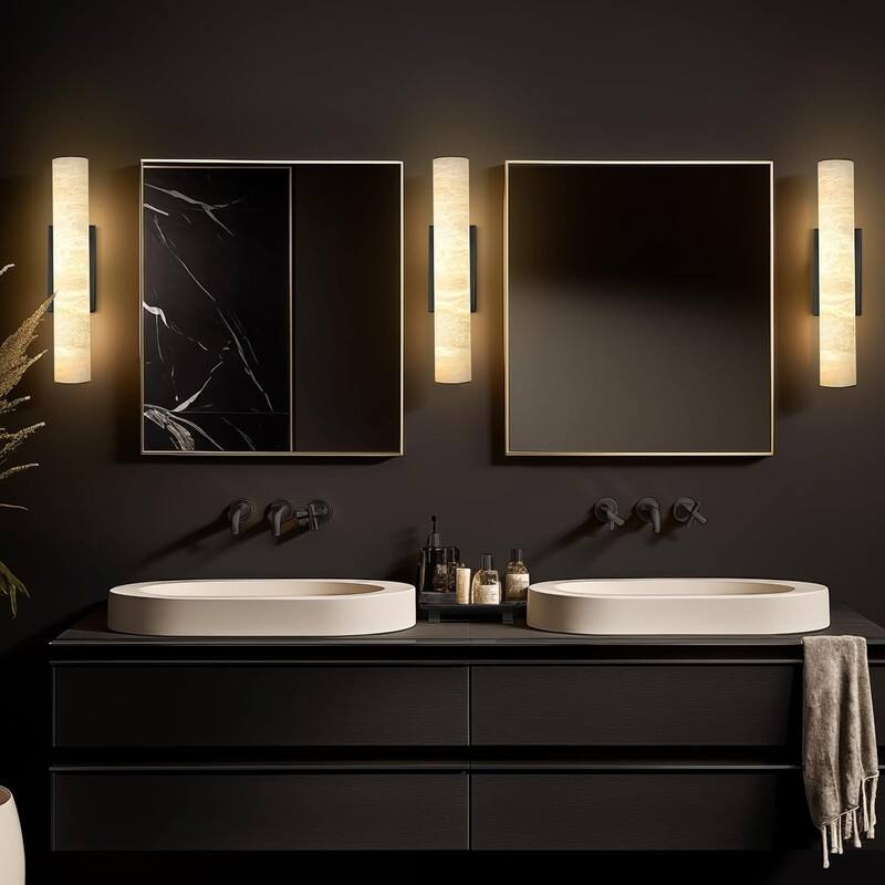 KAYLA 1-Light 20" Black LED Alabaster Wall Sconce