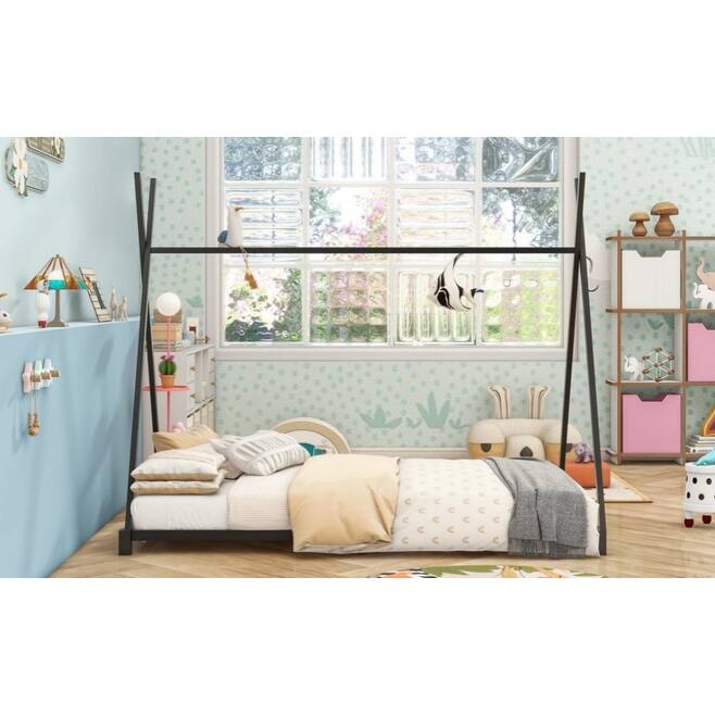 Twin Size Kids House Bed Tent Bed Frame, Triangle Structure for Kids, Fun Indoor Sleeping Space, Easy Assembly🏕️