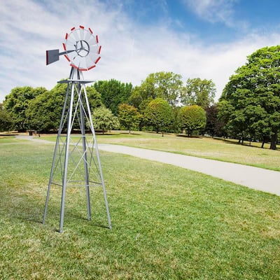 8FT Windmill Yard Garden Ornamental Windmill Weather Vane