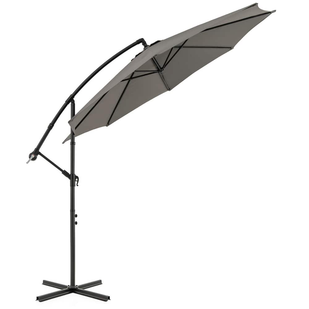 Costway 10 FT Patio Offset Umbrella w/8 Ribs Cross Base Tilt