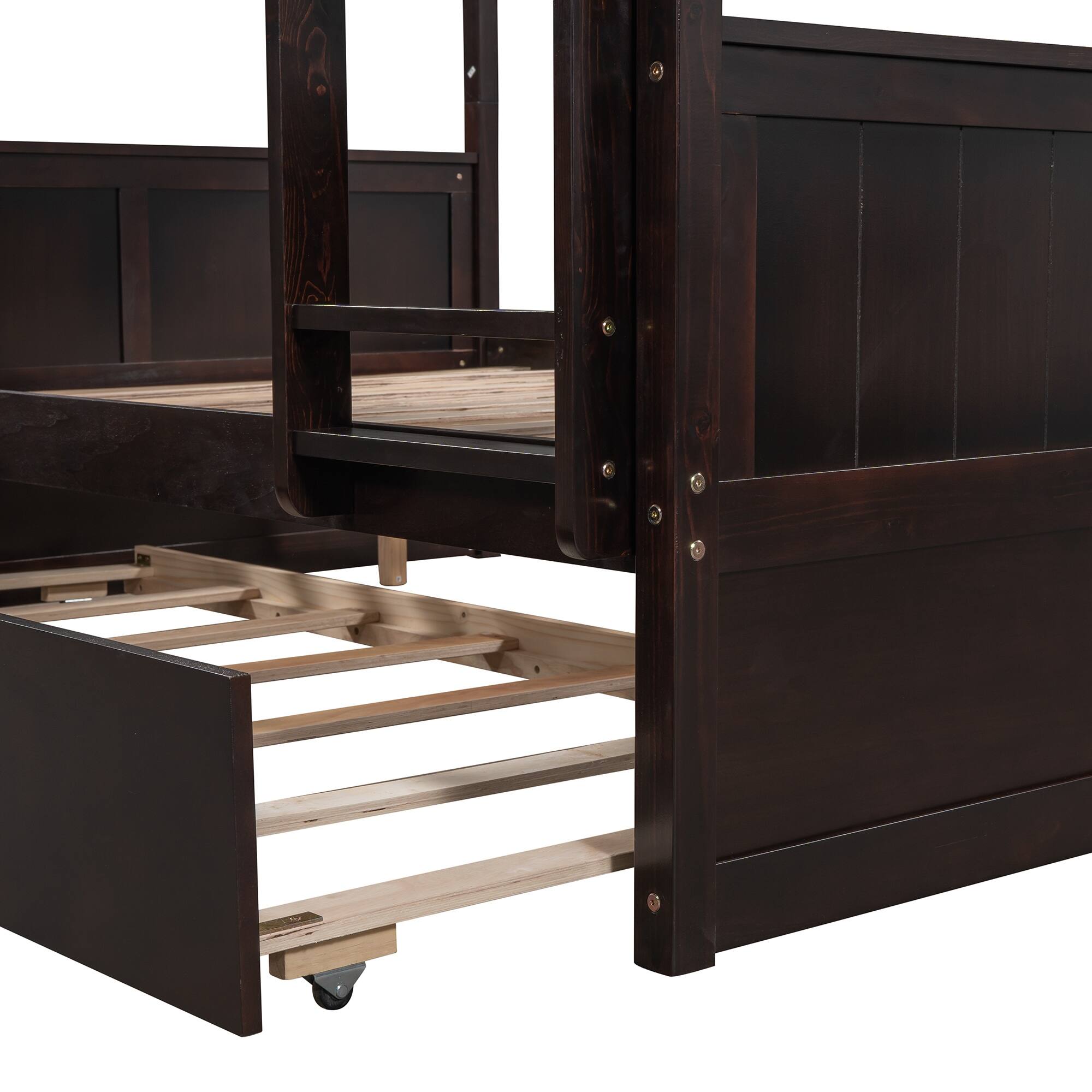 Full over Full Bunk Bed Modern Twin Size Pullout Trundle Bed with