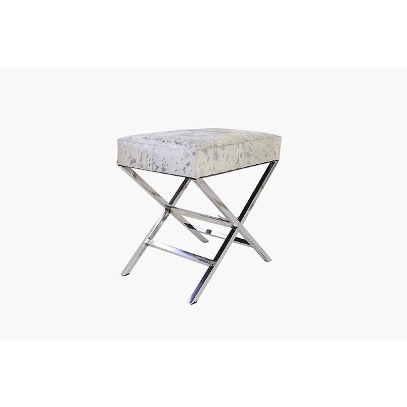 Pasargad Home Forest Silver Steel and Cowhide Upholstered Bench