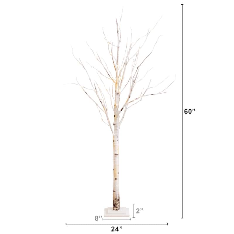 5ft. Pre-Lit Artificial Birch Tree with 76 Warm White LED Lights - Elegant Seasonal Holiday X-Mas Glow