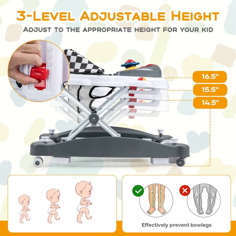 6 in 1 Foldable Baby Walker with Adjustable Height - 28" L x 24" W x 19.5" H
