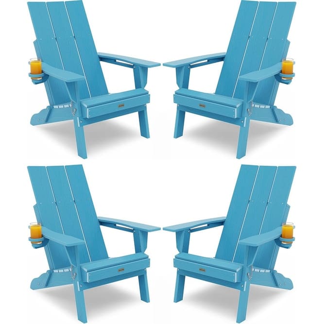 WINSOON Modern HDPE Outdoor Folding Adirondack Chair With Cup Holder Set Of 4