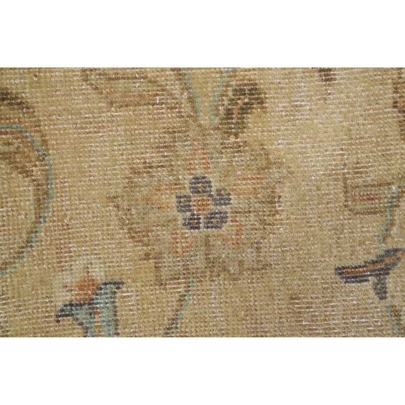 Hand Knotted Oriental 100% Wool Carpet Traditional Floral Beige & Ivories Tabriz Runner Rug - 19' 11'' X 2' 8''