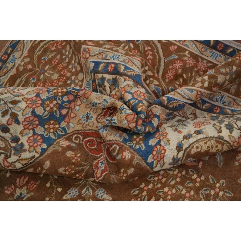 Hand Knotted Oriental 100% Wool Carpet Traditional Floral Brown Mashad Area Rug - 12' 9'' X 9' 9''