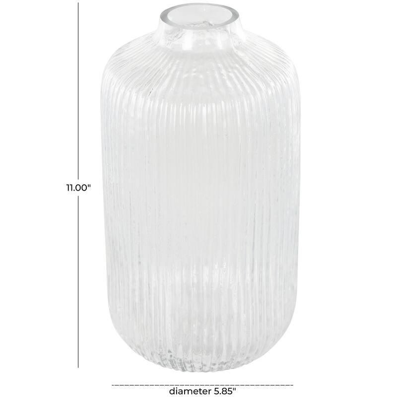Glass Ribbed Fluted Vase - Clear - Roche River Decor