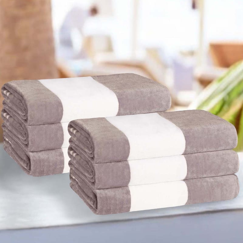 Cabana Stripe Oversized Cotton Beach 6 Piece Towel Set by Superior - Light Grey