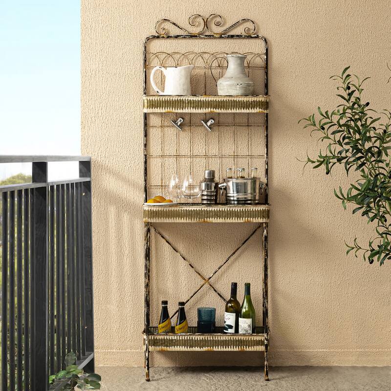 Glitzhome Farmhouse 3 Tier Metal Outdoor Shelving Planter Stand Indoor Storage Rack