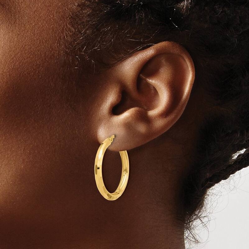 Curata 14k Yellow Gold Polished Sparkle Cut Hoop Earrings - 27.75x26mm