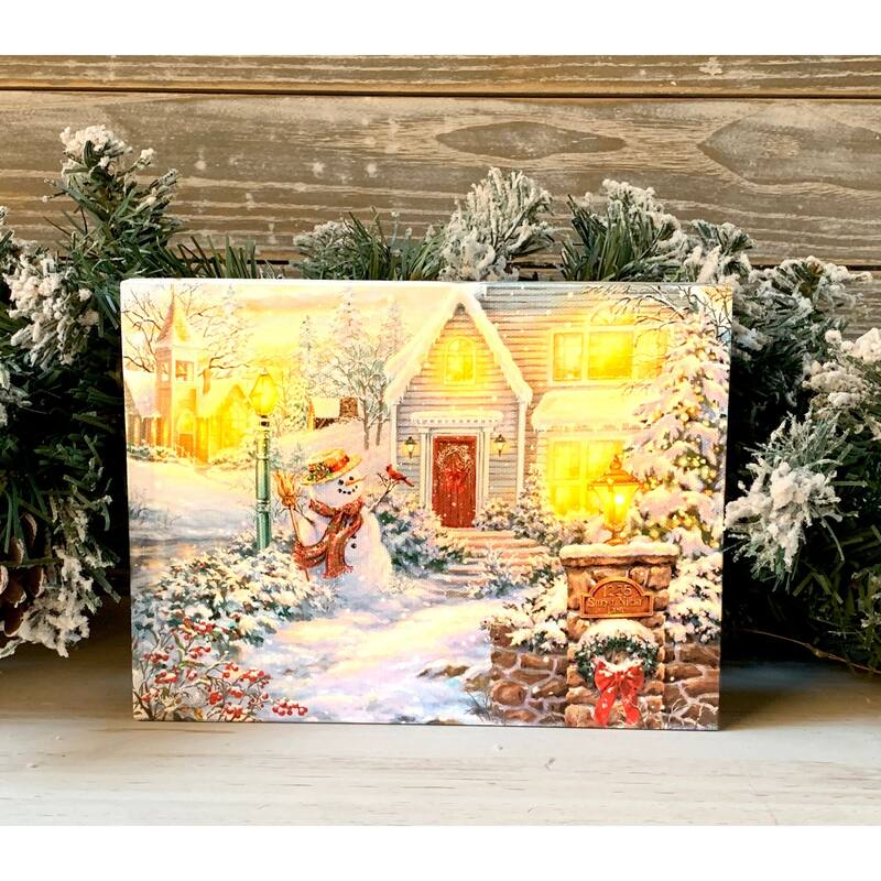 8" White and Gold Silent Night Lane Snowman Lighted Tabletop Decor