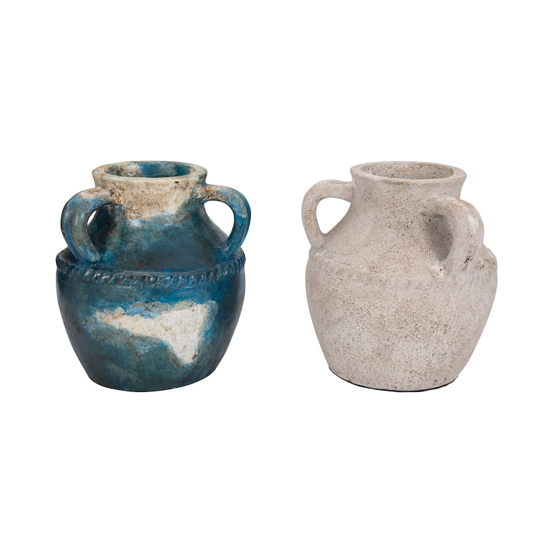 Pottery Terracotta Vase with Rustic Textured and Triple Handles Design