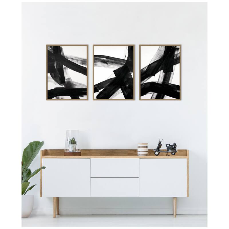 Kate and Laurel Black Mark No. 1, No. 2, & No. 3 3 Piece Framed Canvas Wall Art Set by Amy Lighthall