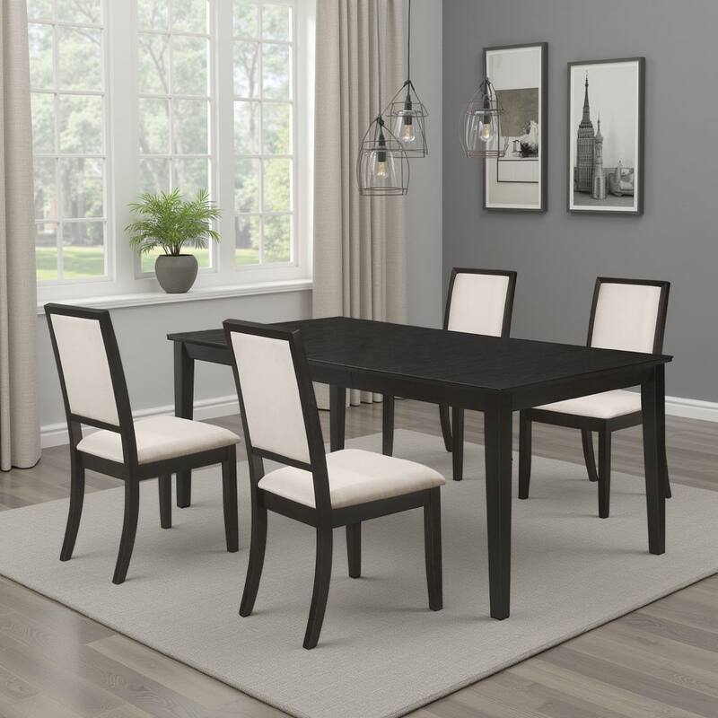 Lela 5pc Extendable Dining Table and 4 Chair Set, Black and Ivory