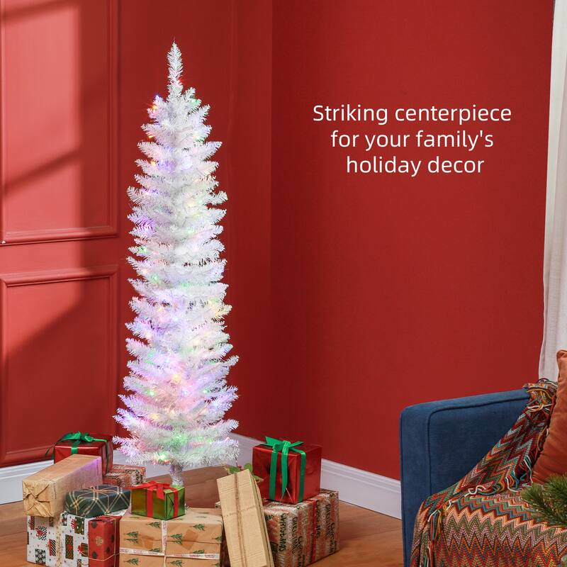 White Plastic Steel 5ft LED Pencil Christmas Tree with 150 Lights - Dia. 18" x 60" H