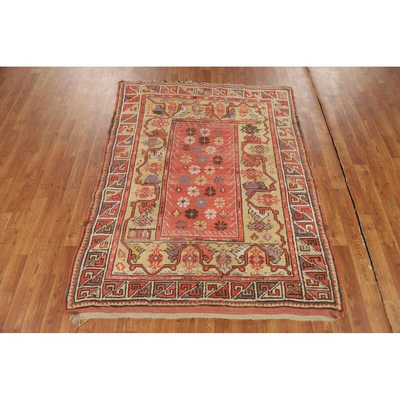 Pre-1900 Antique Vegetable Dye Oushak Turkish Wool Carpet - 4'1"x 5'5"