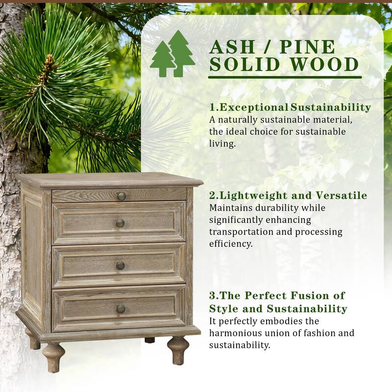 Nightstands with 4 Drawer,Wood Storage End Table with Hidden Pull-Out Shelf, with 4 Solid Wood Feet and Metal Handle