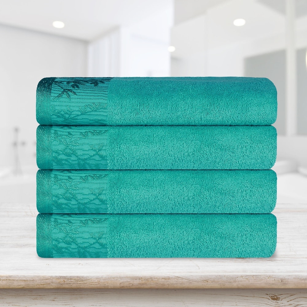 Green Towel Set with Modern Floral Bottom