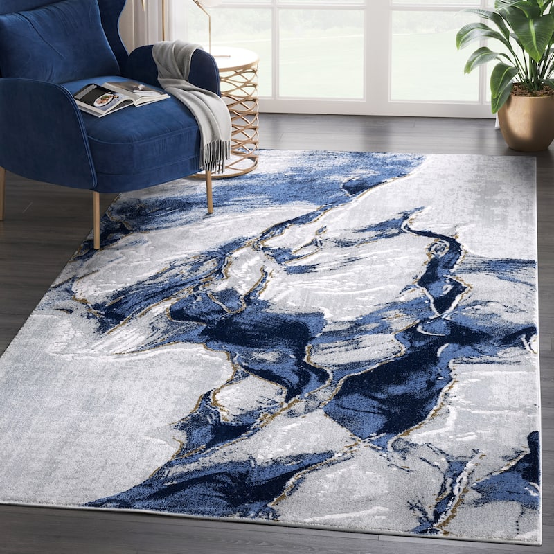 Abani Rugs Regal REG220A Grey Blue Abstract Area Rug - 4' x 6' - Grey