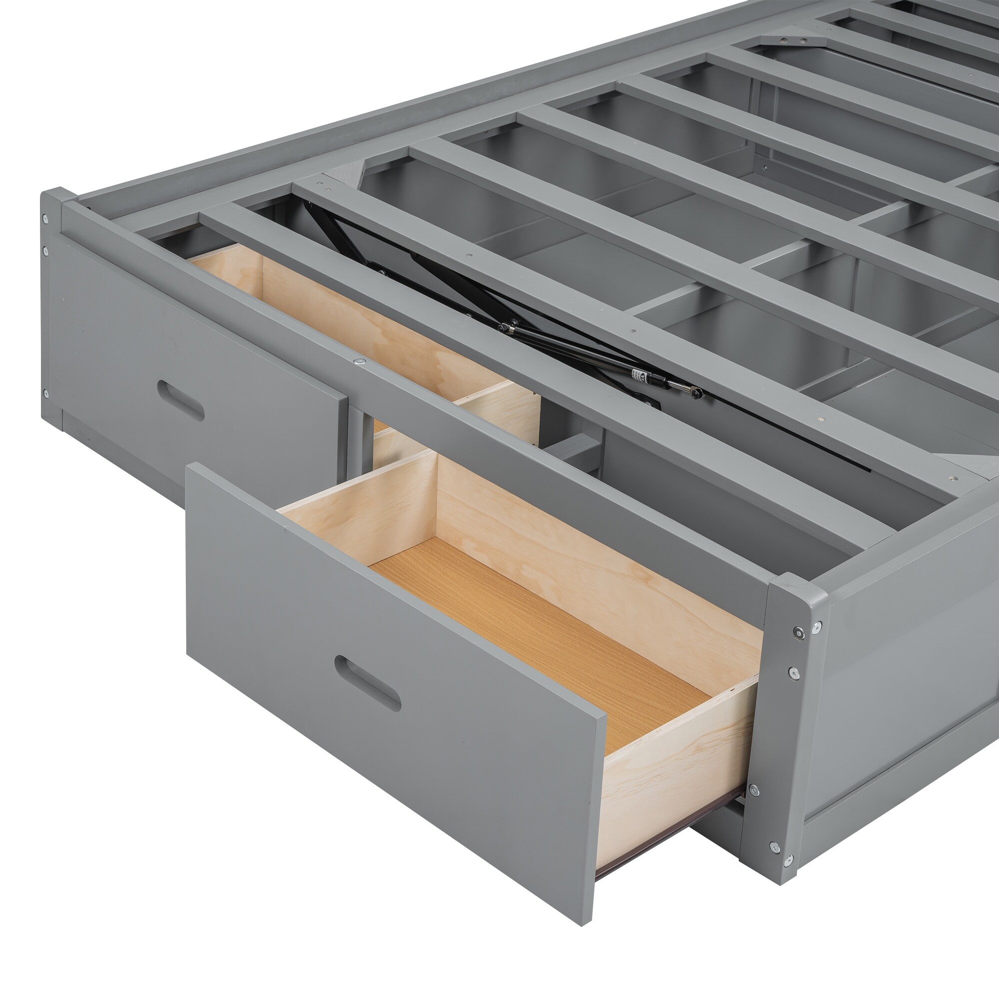 Storage Bed Queen Size Wood Bed Frame with Socket & LED - On Sale