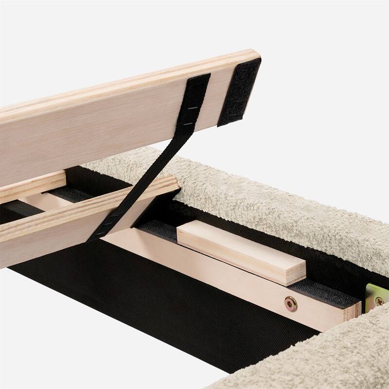 Queen Size Vireo Upholstered Platform Bed, Pearl White/Tungsten Gray