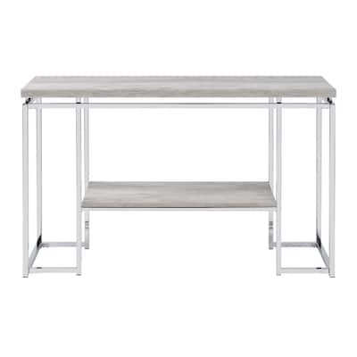 Sofa Table with Metal Sled Base in Natural Oak and Chrome