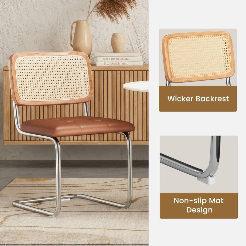 Dining Chairs Set of 2,Mid-Century Modern Chair Armless Mesh Backrest Cane Rattan Chairs for Home Dining Room