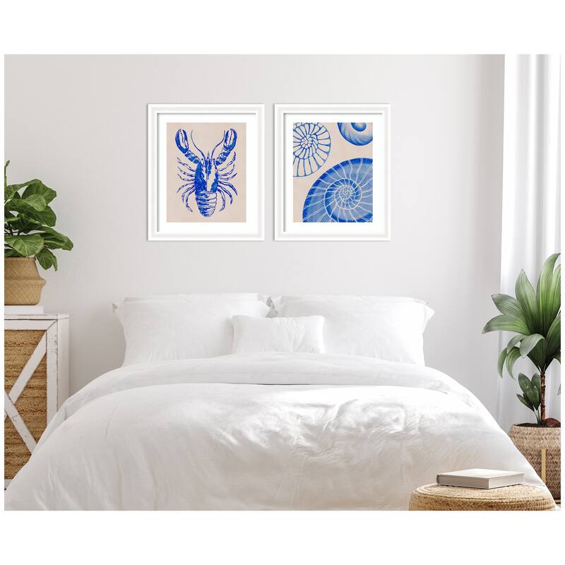 Kate and Laurel Lobster & Ocean Charms 2 Piece Framed Wall Art Print Set by Nikita Jariwala