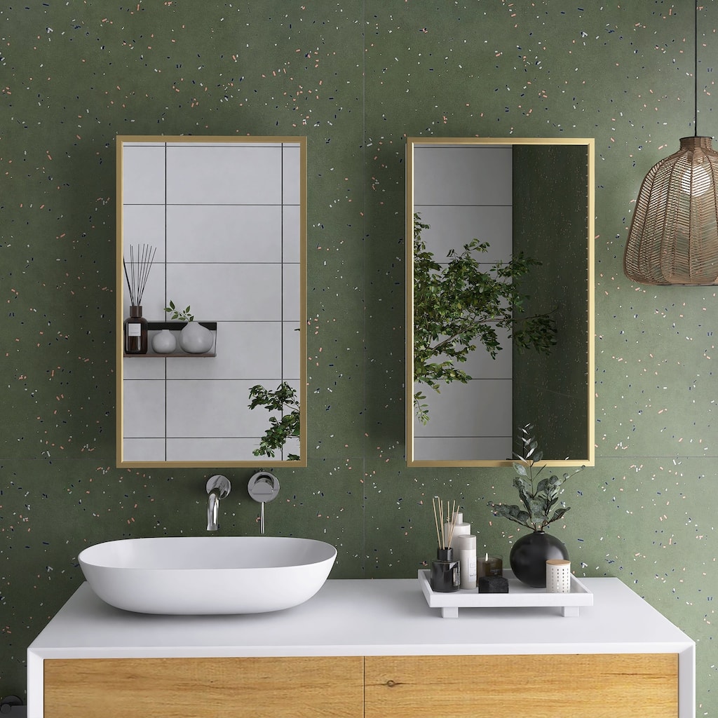 16" x 28" Wall Mounted Gold Framed Storage Bathroom Medicine Cabinet with Mirror - 16" x 28"