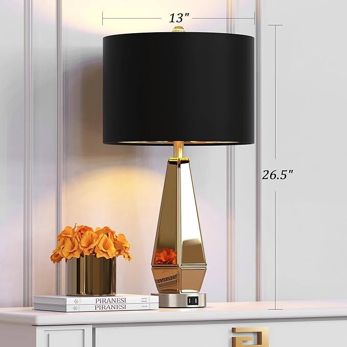 Anmytek Gold Faceted Mirror Table Lamps Set of 2 with USB Charging Touch Control
