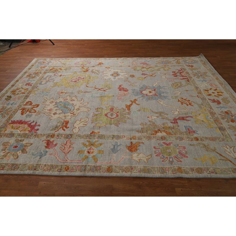 Hand Knotted Oriental 100% Wool Carpet Transitional All-Over Greys & Charcoal Oushak Area Rug - 9' 10'' X 8' 1''