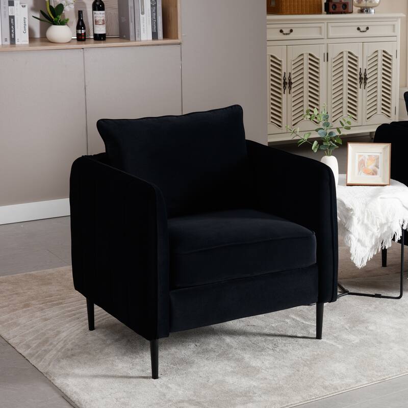 Mid-Century Modern Armchair with 1 Pillow and Metal Legs for Bedroom