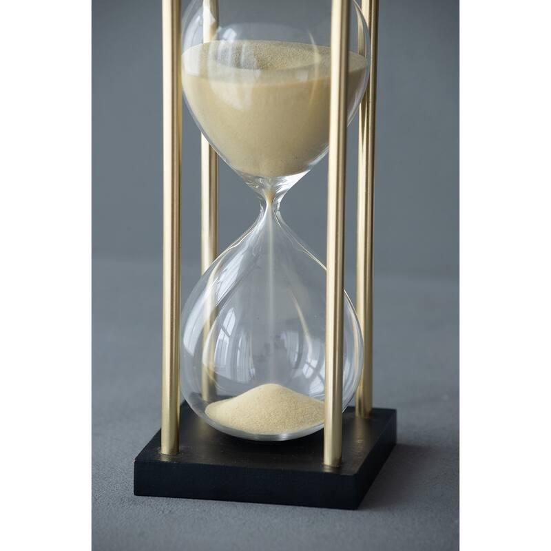 3x3x7" Spellman 15-minute Hourglass, framed with an Metal stand, Tan