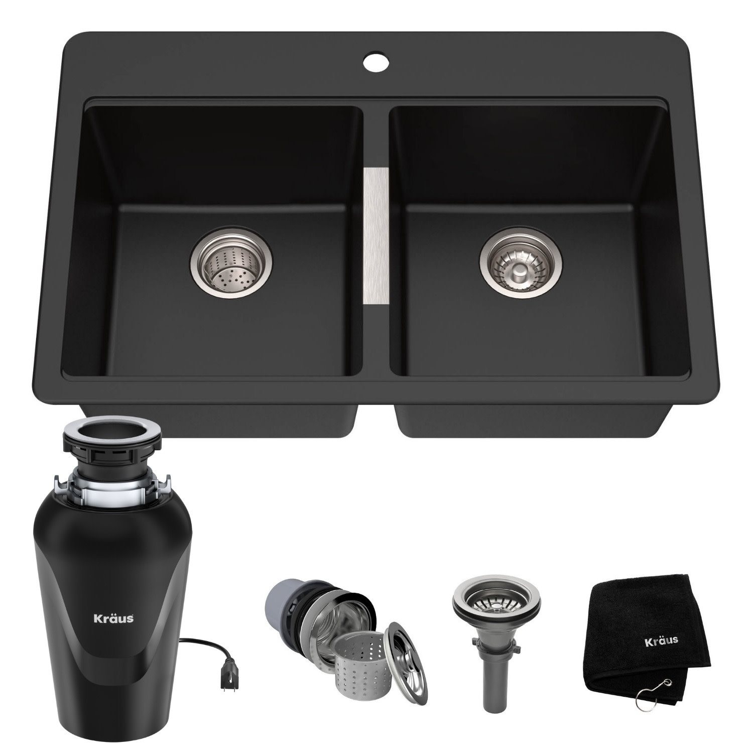 Kraus KGD-433-100-75MB Quarza 33" Undermount Double Basin Granite