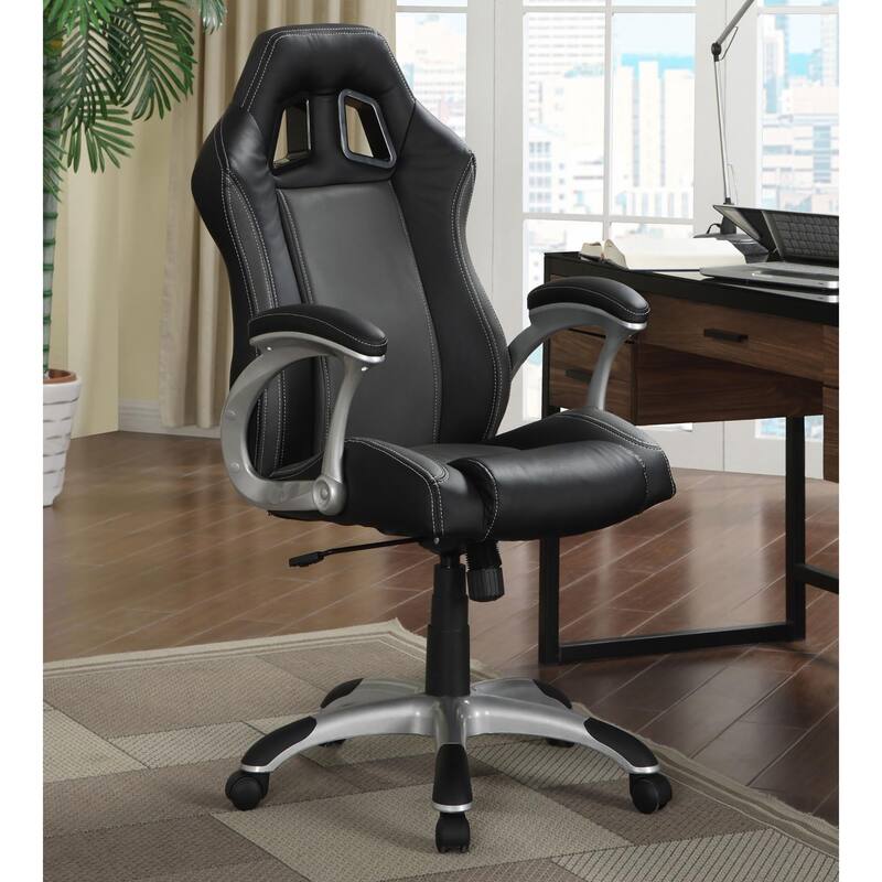 Ergonomic Black & Grey Swivel Office Chair with Adjustable Height and Lumbar Support - Black