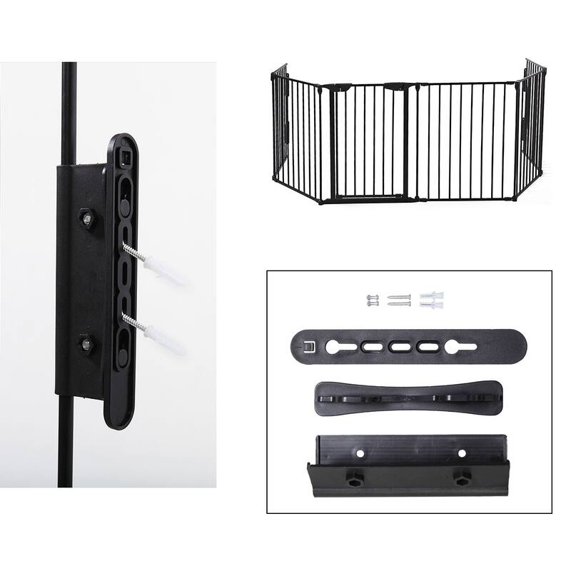 146" Foldable 6-Panel Metal Baby Pet Playpen, Fireplace Fence, Black
