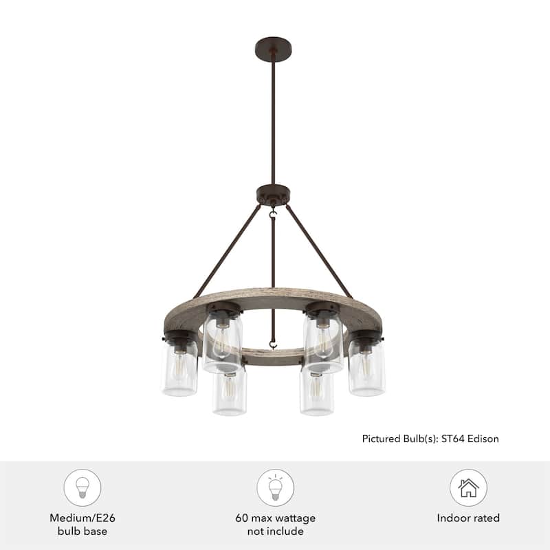 Hunter Devon Park 6-Light Chandelier - Dining Room, Entry - Wagon Wheel, Rustic, Farmhouse