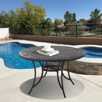 Clihome Round Alum Casting Patio Dining Table with Umbrella Hole - N/A