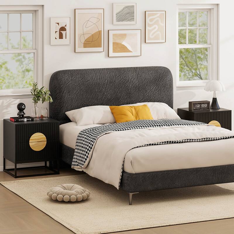 Costway 1/2 PCS Fluted Nightstand with 2 Drawers with Pine Wood