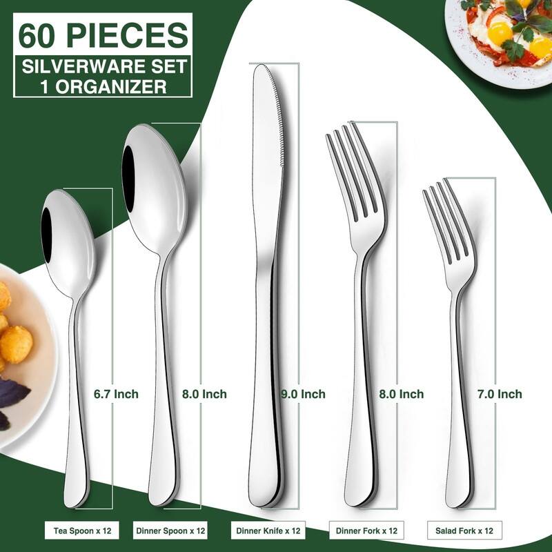 49-Piece Silverware Set with Organizer, Stainless Steel Flatware Cutlery Set