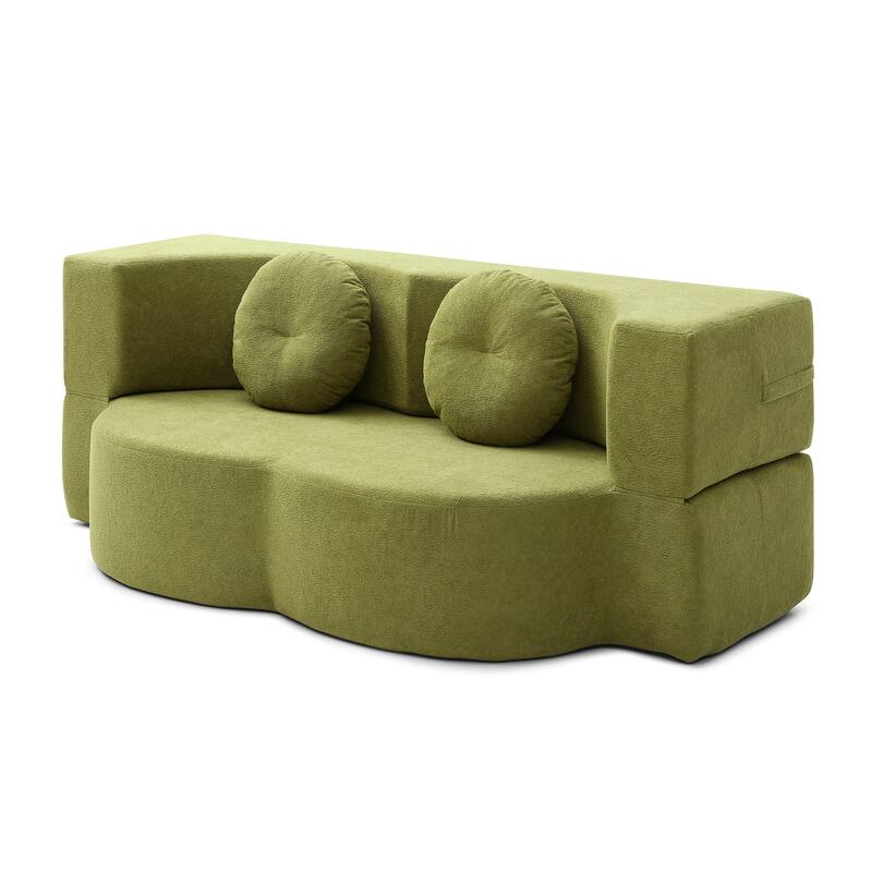 2-in-1 Convertible Folding Sofa Bed Lychee Velvet Futon Loveseat Couch