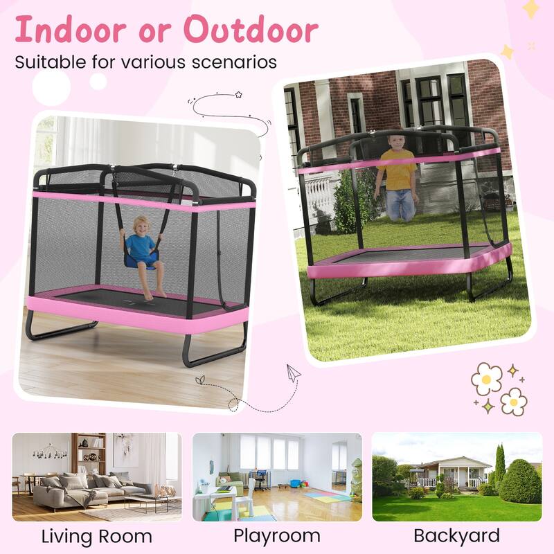 Gymax 6 FT Kids Trampoline w/Swing & Horizontal Bar Safety Enclosure