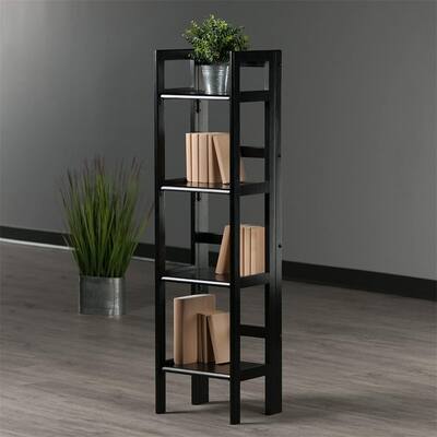 Folding Book Shelf, 4-Tier Portable Bookcase for Small Space, Black