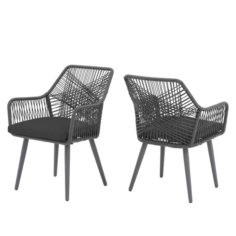 Outdoor Patio Woven Rope Dining Chairs With Armrest and Seat Cushions