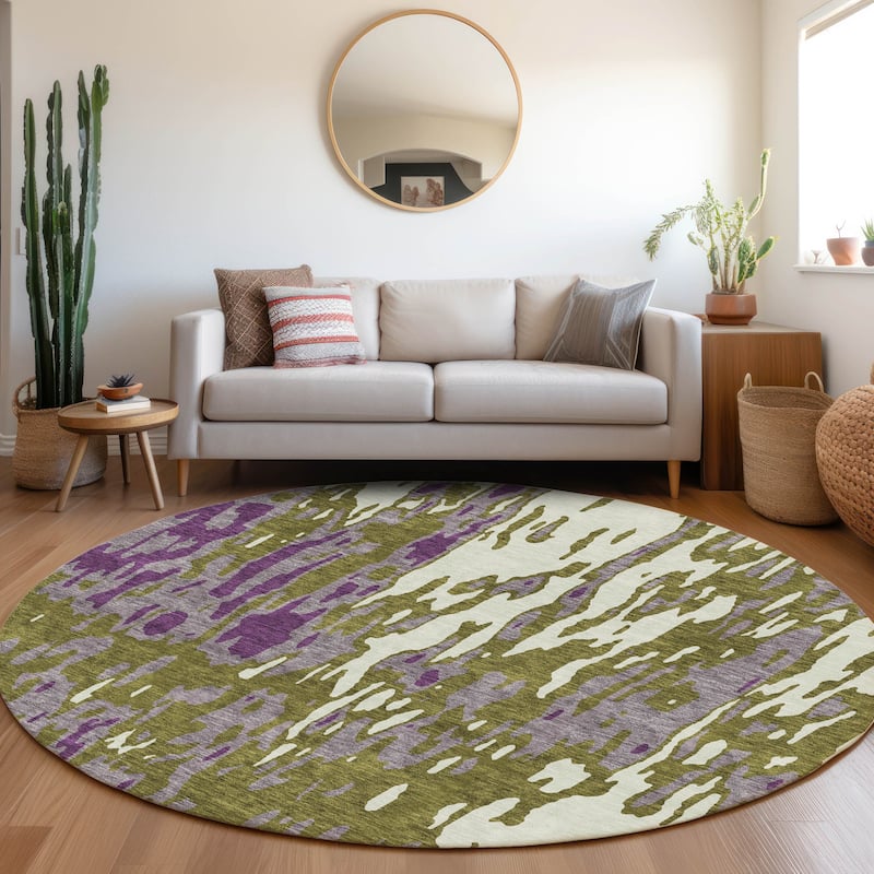 Premium Washable Super Soft Contemporary Glam Mayfield Rug - Olive - 8' x 8'