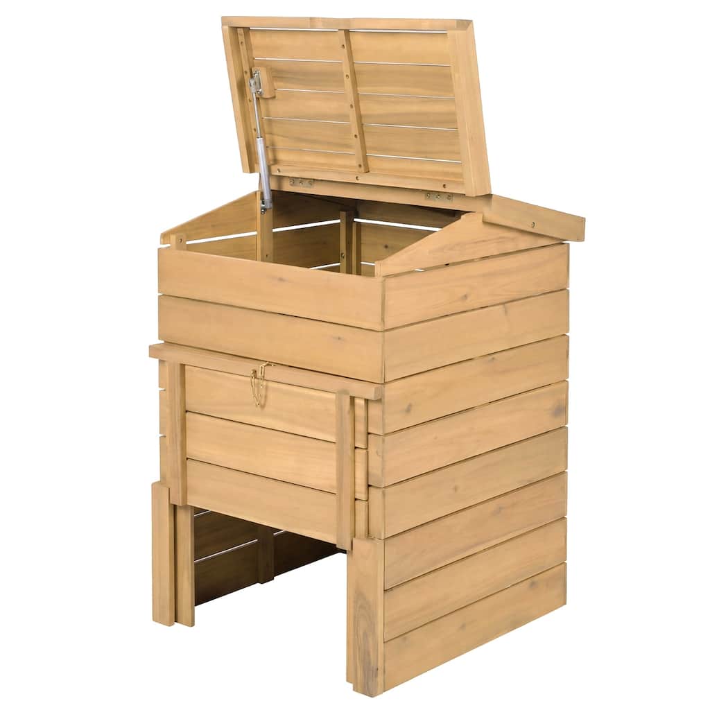 Gymax Solid Wood Compost Bin with Lockable Sliding Door Flip-top