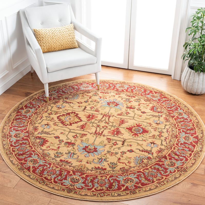 SAFAVIEH Mahal Marilynn Traditional Oriental Rug - 6'7" x 6'7" Round - Beige/Red - Runner/Round
