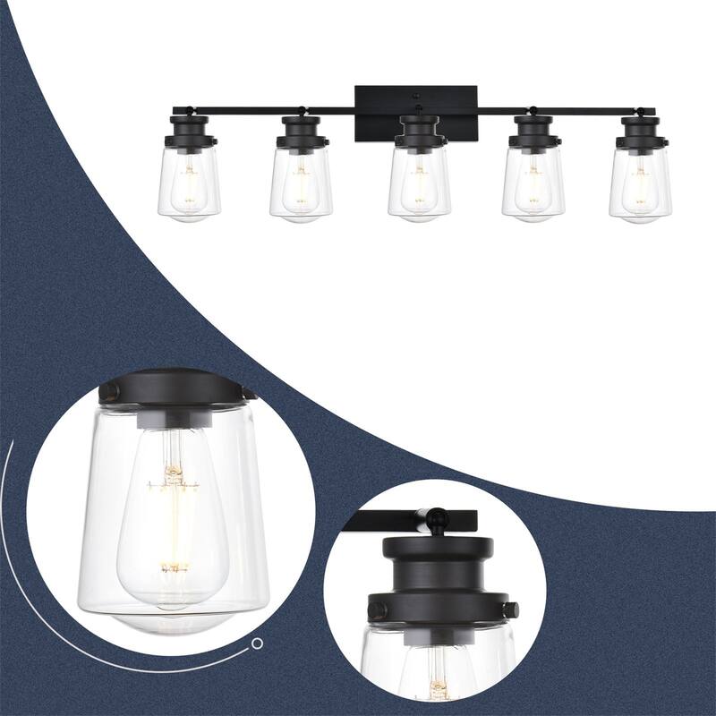 5-Light Black Wall Sconce with Clear Glass Shades