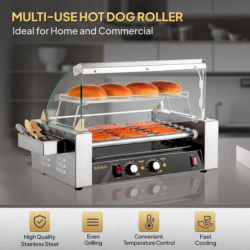 Electric Stainless-Steel Hot Dog Grill Cooker Machine